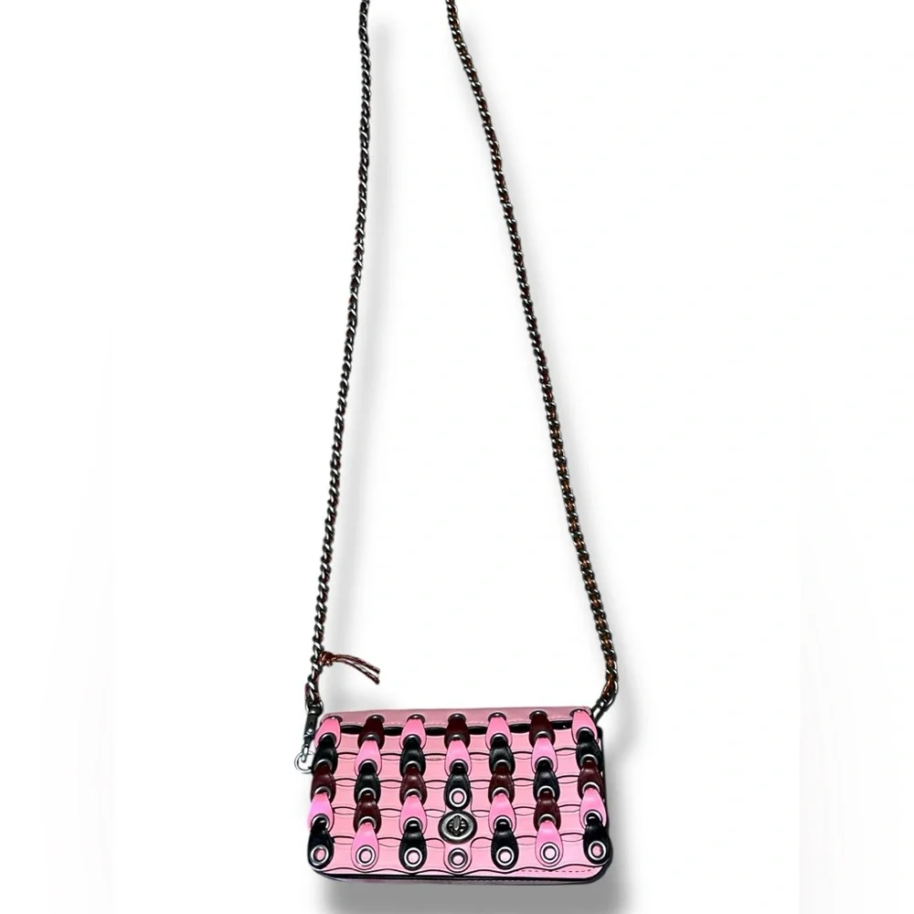 Coach Pink Woven-Link Crossbody with Multicolor Chain Accents